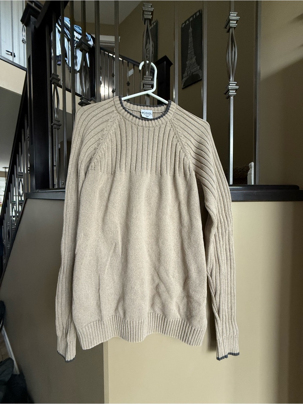 Columbia Men's Tan Crewneck Ribbed Yoke Sweater